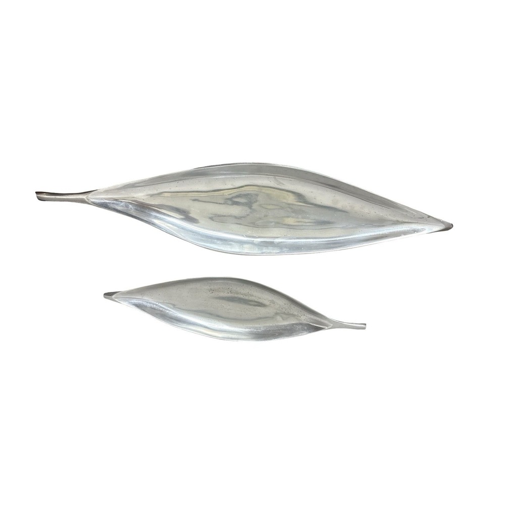 Crate and Barrel Torrey Leaf Metal‎ Platter Large small lot of 2 set
